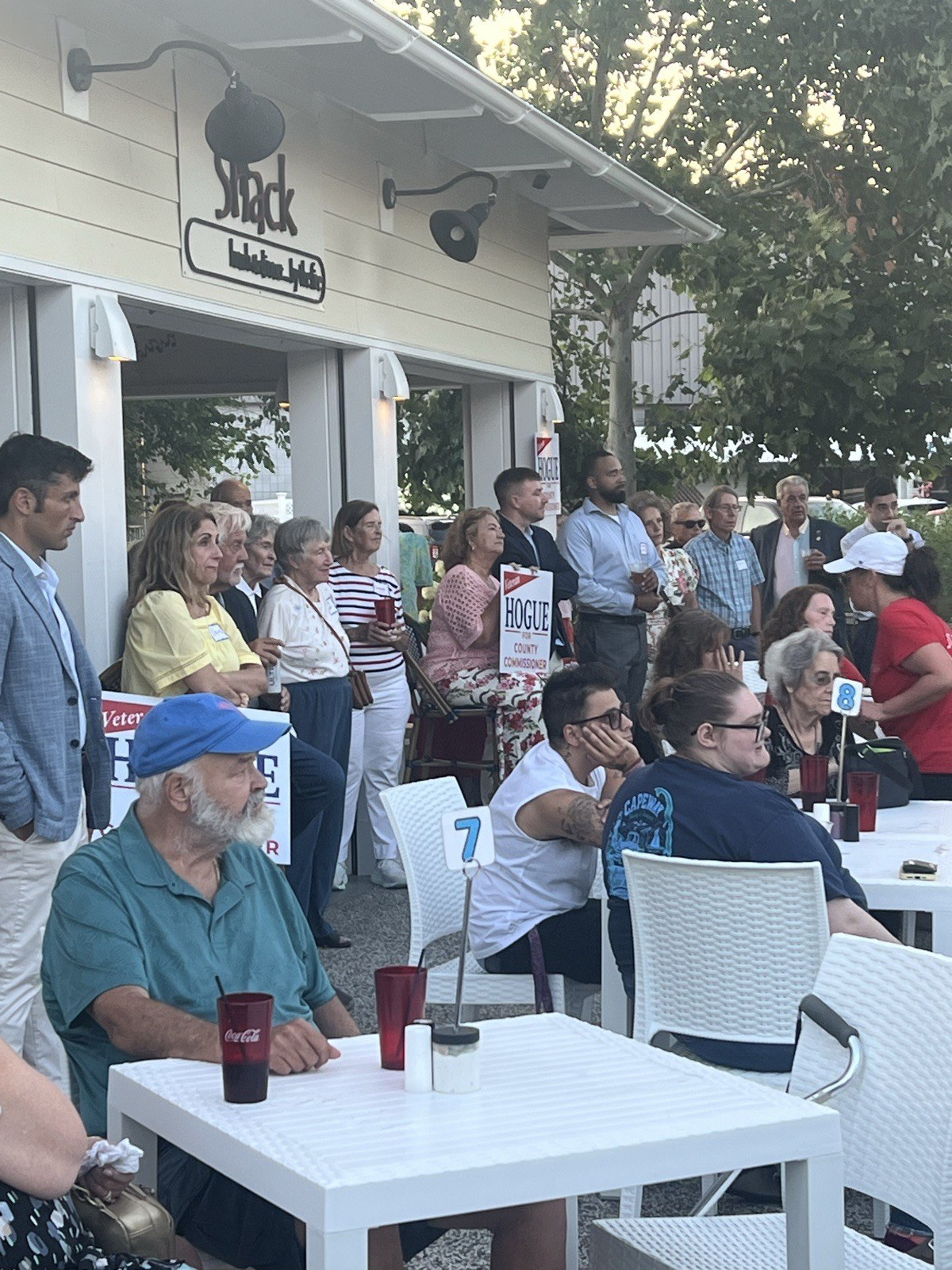 Supporters fill the patio at The Loft in West Yarmouth for Adam Hogue's summer fundraiser